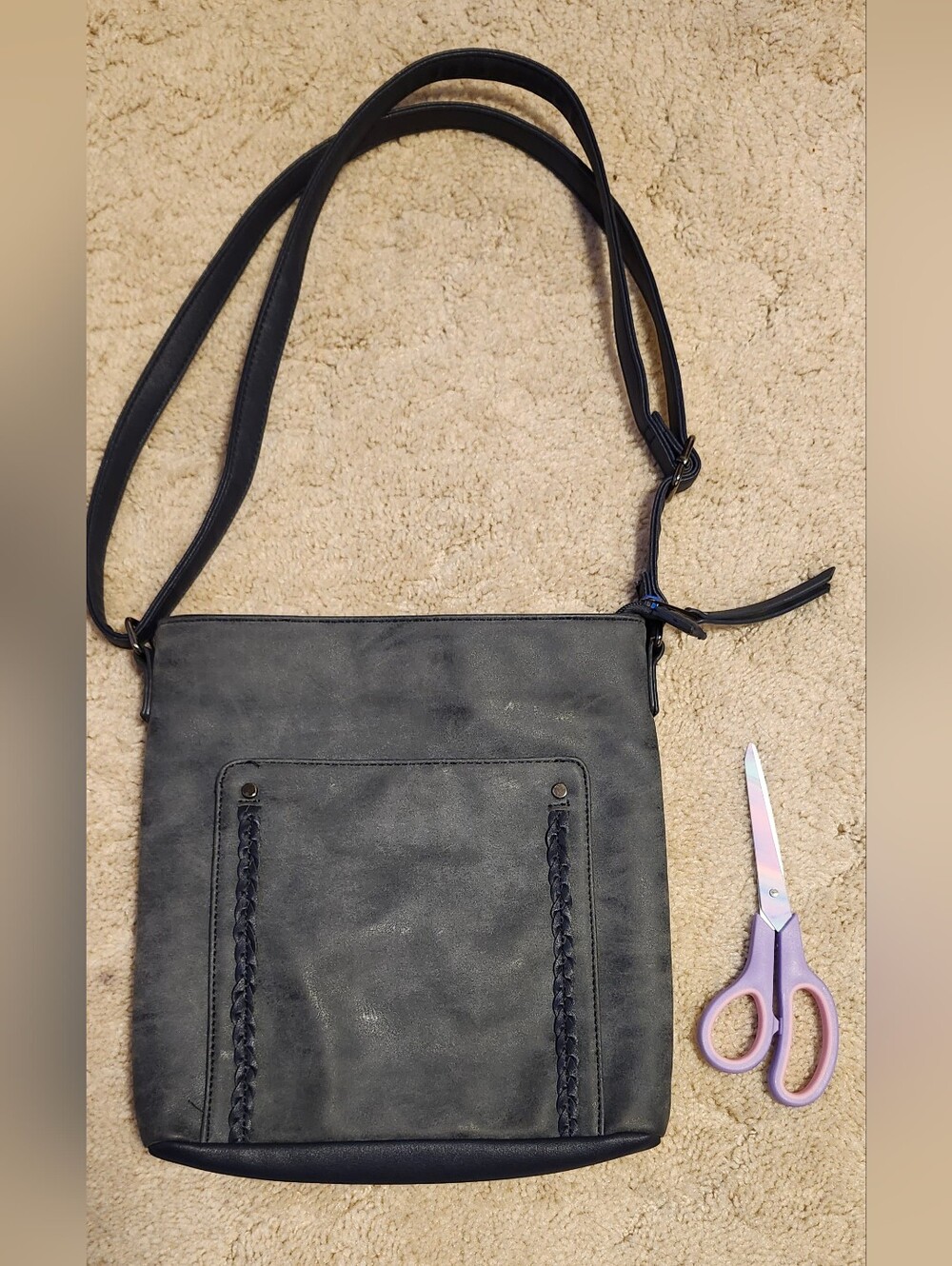 Everyday Black Crossbody Bag with Braided Front Detail